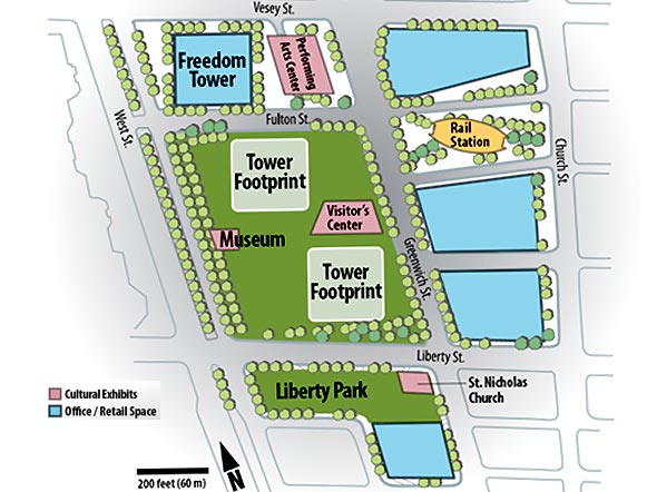 Illustrated map of 9/11 Memorial Site