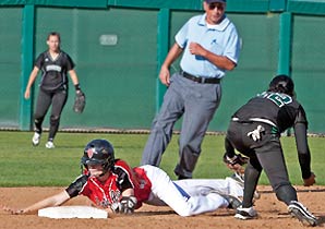 Sophomore catcher Kristen Hooper steals second base in the fifth inning against visiting East Los Angeles