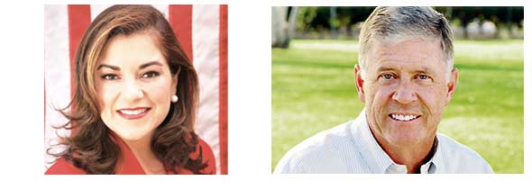 Close up portrait of Loretta Sanchez on the left and Jerry Hayden on the right.